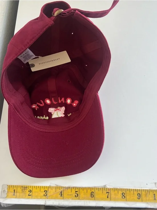Anthropologie Fall Icon Baseball Cap Bonjour Red Mon Cherie Cherry Size ALL NWT - Picture 5 of 7